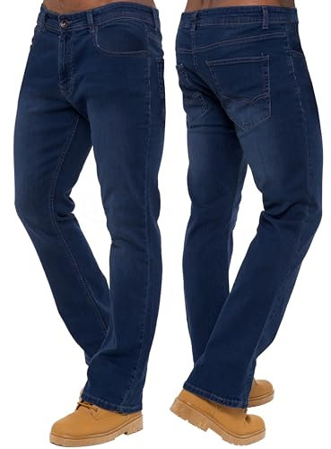 989Zé ENZO Mens Stretch Bootcut Jeans Casual Classic Retro Denim Wide Leg Flared Pants Trousers EZ401 MID Blue 34W / 30L
