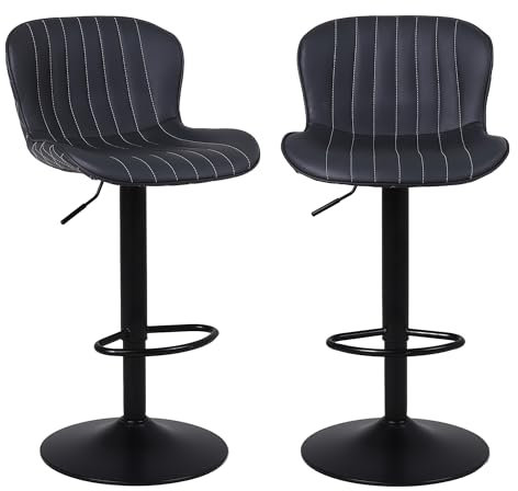 Nusetx Tabouret de Bar, Lot de 2, Chaise de Bar, Reglable en Hauteur, avec Dossier et Repose-Pieds, Chaise Haute Cuisine pour Salle à Manger, Salon, Bistro, Noir
