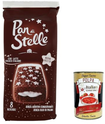 6x Pan di Stelle Merenda, Biskuit kuchen mit Kakao und Milchcreme 280g + Italian Gourmet polpa 400g