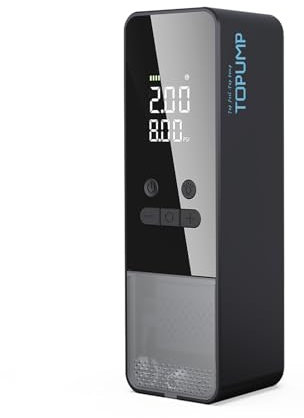 TOPUMP Pompa d'aria elettrica 150PSI, compressore d'aria portatile 7200mAh, compressore a batteria per bicicletta con manometro Gonfiaggio rapido per pneumatici auto/motociclo/pneumatici bici/palloni