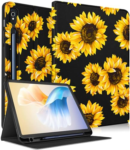 SurgeCraft Custodia a libro per Samsung Galaxy Tab S9 FE 5G/Tab S9 – donne carine ragazze girasole nero bambini girly unico design auto wake/sleep con portamatite per Samsung Tab S9 FE 10,9''/S9 11''