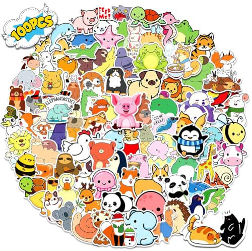 PLLBMXTI Sticker Tiere, 100 Stück Animal Stickers Kinder, Kawaii Aufkleber Dschungel für Wasserflaschen,Telefon, Laptop, Wasserfeste Vinyl Aufkleber für Teenager, Mädchen, Jungen