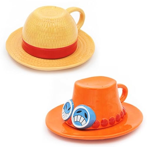 Roffatide AnimeTazze di Caffè Scimmia D.Portgas·D· Cappello di paglia Caffè Ceramica Tea Latte Tazza Ufficio Regalo o Souvenir per Natale Compleanno 2 Pz Set
