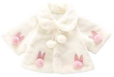 Alunsito Baby Mädchen Kunstpelz Warmer Mantel Mantel Langarm Pom Pom Cape Herbst Winter Einfarbig Kleidung 90 Weiß 6-12 Monate