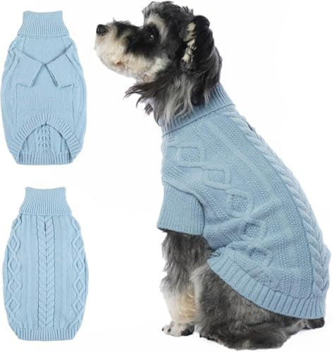 Lelepet Winter Hundepullover, Gestrickter Warm Hundepulli mit Rollkragen, Weihnachtspullover für kaltes Wetter, Weiche Hundestrickwaren, Hundemantel Sweater Haustier Bekleidung, Blau L
