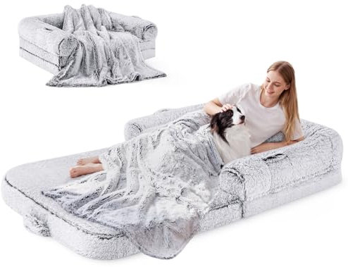 ZOMISIA Menschliches Hundebett für Erwachsene, 2-in-1 faltbares riesiges Hundebett für Menschen, passend für Haustierfamilien, stützende Matte aus Eierschaum, wasserdichtes Futter,