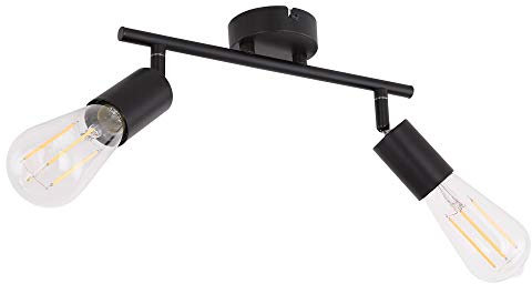 Deckenleuchte 2-Flammig Spotleuchte Strahler schwenkbar Deckenlampe Spotlampe schwarz, Metall, 2x LED Filament 7W 720Lm warmweiß, LxBxH 30x8x15,5 cm