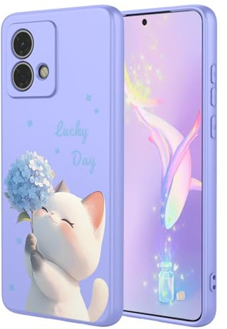 YUECXIN Case for Motorola Moto G84 5G, Ultra thin Liquid Silicone Silky Soft Touch Cute Pattern Girls Cover, with Microfiber Lining Shockproof TPU Bumper Case. Cat