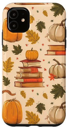Vintage Kürbis Herbst Blätter und Bücher Bücherwurm Bookish Hülle für iPhone 11