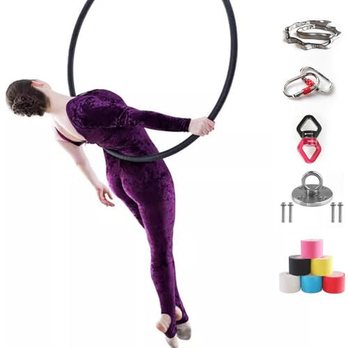 ROGHA Cerchio Aereo Professionale, Kit Telaio Lyra (85 cm/90 cm), 1 Ancoraggio a soffitto, 2 moschettoni con bloccaggio, Rotazione a 360°, per Studio di Danza, Fitness Aereo,85cm-2.5cm