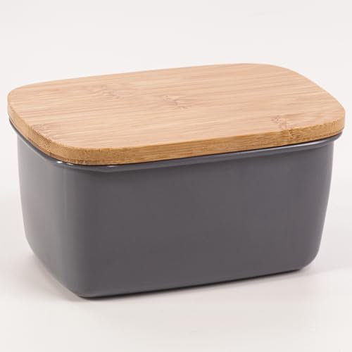 EHC Large Butter Dish With Airtight Lid, Butter Crock, Butter Keeper, French Butter Dish for Soft Fresh Butter, Butter Container with Lid Dark Grey, 500 ml,15 x 10 x 8 cm