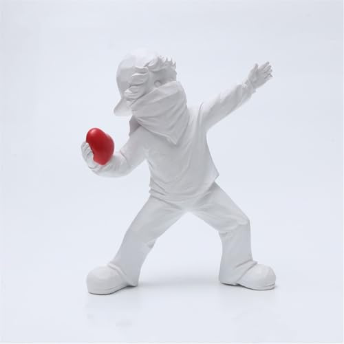 Banksy Throwing Heart Shaped Stone Boy Ornament Thrower Statue Figuras Decorativas Modell Moderne Figur Stabile Sammlerskulptur Dekoration Polyresin Figur For Schreibtisch,Tisch,Wohnzimmer(Blanc)