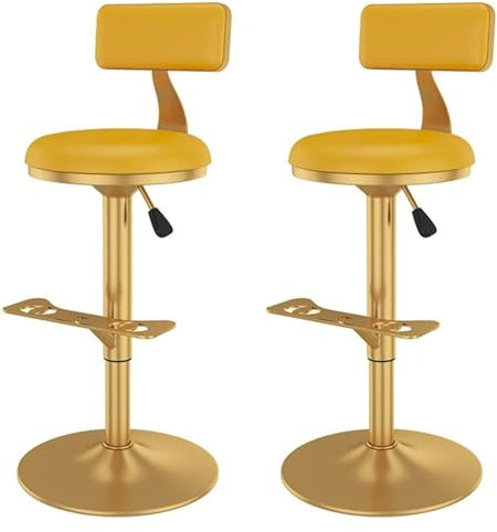 Generic Barhocker,Höhe 60-80Cm Barhocker, Set Aus 2 Pu Leder Drehbarer Barhocker Mit Rücken,D Metall Bein Mit Fußstütze/Gelb/60-80Cm