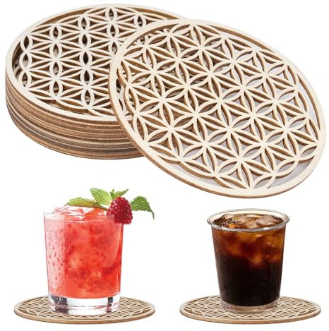 10 Stück Blume des Lebens Untersetzer, 10 x 10 cm Holzblume des Lebens, Untersetzer Holz, Getränke Untersetzer, Kaffeeuntersetzer Coasters für Bars Küchen für Getränke, Kaffee, Tee