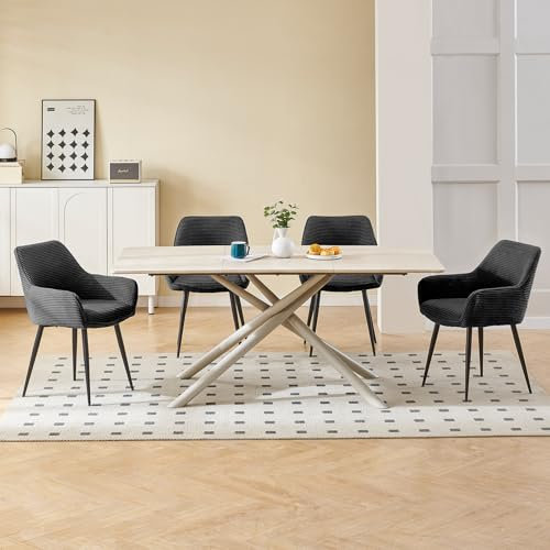 WAFTING Esszimmerstühle 4er Set,Armlehnstuhl mit Metallbeine,geeignet als Schminktisch Stuhl,Stühle Esszimmer,Samt Stuhl,Küchenstühle,Wohnzimmerstuhl,Polsterstuhl mit Samtigem Gefühl,schwarz