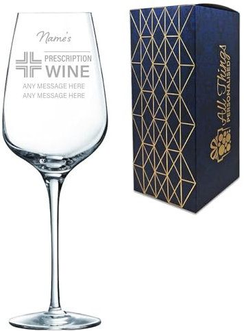 Engraved Wine Glass, Personalised Prescription for Wine Design, 450ml or 15oz Capacity, Gift Boxed, Funny Gift for Her