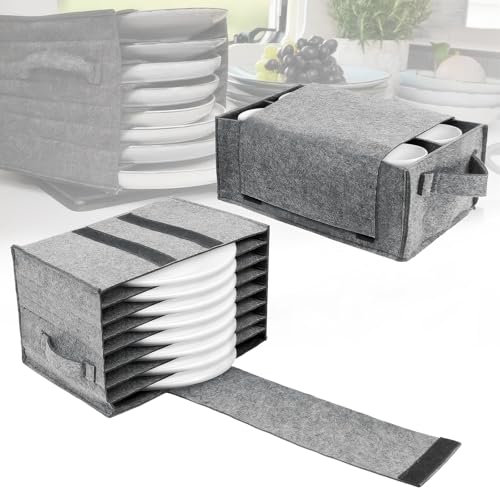 OUZHOU 2 PCS Camping Storage Bag, Plate and Mug Storage Box, Tableware Storage Bag, Caravan Plate Holder for Protecting Motorhome Cupboard Kitchen Cookware