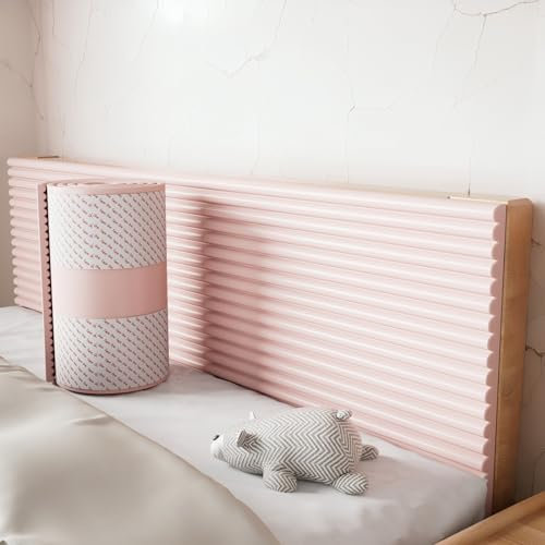 WMYYLX Anti Collision Wall Padding, 2M Padded Wall Panels, 3D Upholstered Wall Panels Self Adhesive, 1.2 CM Thick Wall Cushion Padded for Bedroom, Living Room (Pink, 20X200 CM)