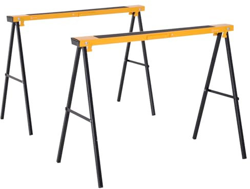 DURHAND 2er Set Arbeitsbock Belastbarkeit bis 250 kg klappbar Sägebock Gerüstbock aus Metall Unterstellbock mit Griff Klappbock Stützbock Gelb