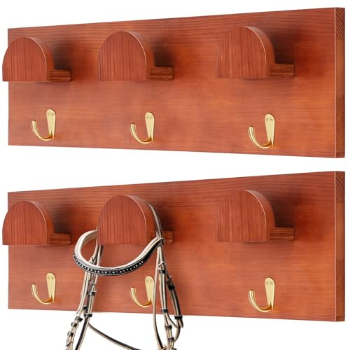 Teenyyou 6 Stück Holz Zaumzeug Haken Vintage Stil Pferdezaumzeug Aufbewahrung Aufhänger für Scheune, Stall, Zaun - Dauerhaft und Mehrzweck-Zaumzeug für Westernpferde Zaumzeug, Anhängerzubehör