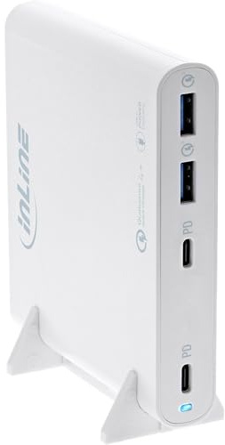 InLine USB Netzteil, GaN Ladegerät, 4-Port, 2X USB-C + 2X USB-A, 120W, Power Delivery & QuickCharge, kompakt, weiß, 31515W