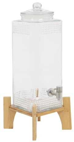 Getränkespender, Wasserspender Saftspender aus Glas mit Zapfhahn und Bambus Ständer Limonadenspender (10L)