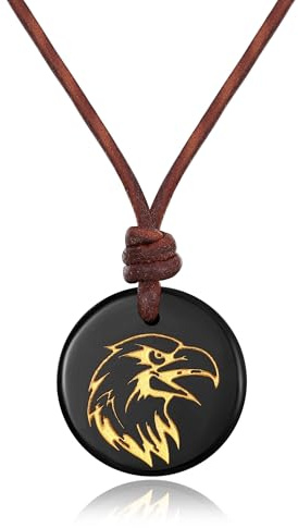 COAI Echte Italienische Lederkette mit Adler Anhänger Runder Obsidian Anhänger für Frauen Männer