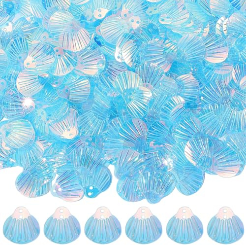 CABODYALS 1 Box 100g Blaue Muschel Pailletten Mit 2 Löchern Glitzernde Muschelform Schillernde Strand Hawaii Sommer PVC Splitter Und Pailletten Zum Nähen Herstellen von Schmuck Kleidung Dekoration DIY
