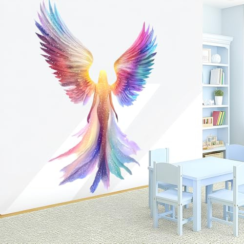 VePret Wasserfarben Engel Mit Flügeln Wandaufkleber Abziehbar Und Aufkleben, Bunte Regenbogen Wandaufkleber & Wandgemälde, Entfernbare Home Decor Art Für Schlafenzimmer Wohnzimmer Klassenzimmer