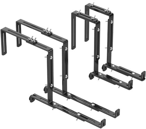 Bamworld Window Blumenkastenhalter für Balkonbrüstung und Geländer - Verstellbarer Metallhalter für Blumenkästen und Pflanzkübel - Ohne Bohren - (4 Stück, Schwarz)