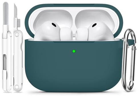 Joremx Schutz Silikon Hülle einteilig für AirPods Pro 3(Dunkelgrün) | Inkl. Reinigungsset & Schlüsselanhänger, Weichmaterial, Case Für AirPods Pro 3 (2025)