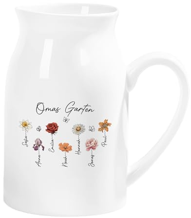 Geschenke Mall Personalisierte Keramik Vase - Mamas Omas Blumengarten - Vase oma, Blumenvase rosa, blumenvase mit Gravur Mama, Personalisierte Geschenke oma (3 Kinder)