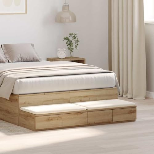 GeenYuu Bettschubladen Artisan-Eiche 120x36,5x16,5 cm, Holzwerkstoff, 4 Schubladen, langlebig, moderner Nachtschrank, Schlafzimmer-Beistelltisch