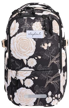 Elephant Fly Small Rucksack Handgepäck 20L, Black Flower S 13124 +g | Flugzeug 20 L Bus Reisetasche Klein Tasche Travel 40x25x20cm Anti-Theft