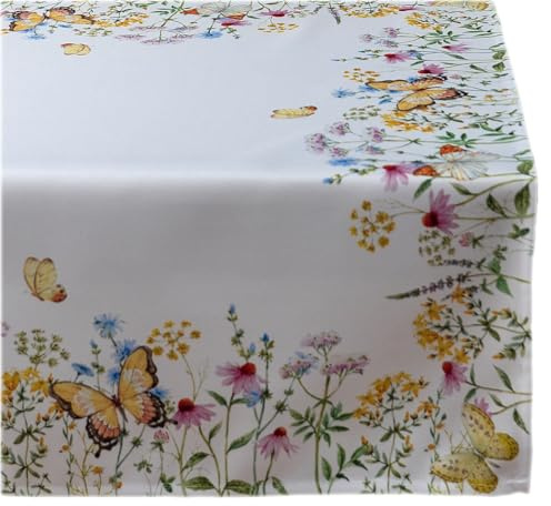 texpot Tischdecke 110 x 110 cm Druck Blumen Schmetterlinge Sommer Frühling