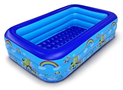 Airoieak 2.1m Inflatable Paddling Pool for Kids & Adults, 3 Layer PVC Family Swimming Pool with Bubble Bottom, Durable Large Kids Pool with Quick Drain Valve for Garden & Backyard