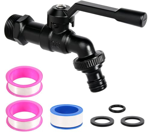 Rubinetto da Giardino, 3/4'' Rubinetto Esterno Giardino con Adattatore per Tubo da Giardino, Rubinetto Esterno in Ottone Rubinetto Acqua Giardino per Casa Giardino Nero