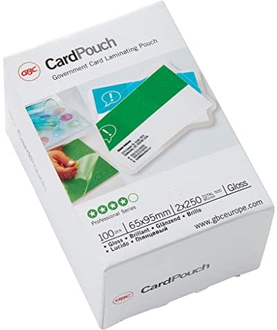 GBC Laminierfolien Kleinformat 65 x 95 mm, 250 mic, Ideal für Visitenkarten und Ausweise, Robuste Laminiertaschen im 100er Pack, Glänzend, Transparent, 3740432