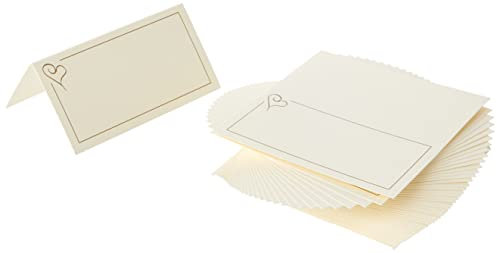 Neviti Contemporary Heart Wedding Place Cards - Ivory/Gold - 50 Pack