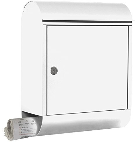 MEFA Briefkasten Topaz 844 mit Zeitungsrolle (Farbe weiß, mit Sicherheitsschloss, Größe 430x340x150 mm) 844010DE
