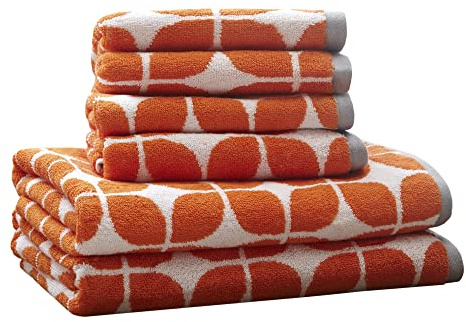 Intelligent Design Lita Baumwoll-Badetücher, Jacquard-Badetuch-Set, sehr saugfähig, 6-teilig, inkl. 2 Badetücher und 4 Handtücher, Orange/Grau