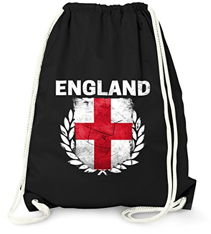 MoonWorks Turnbeutel Fußball EM WM England Flagge Vintage Flag Gymbag Schwarz