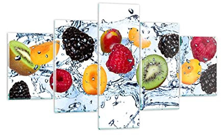 Mehrteilige Bilder auf Glas Wasser Früchte frisch Essen Glasbild 125x70cm Wandbilder Dekoration Wohnzimmer Schlafzimmer Küche Set 5 teilige Klein Wanddeko Wand Kunstdruck Art Modern GEA125x70-2675