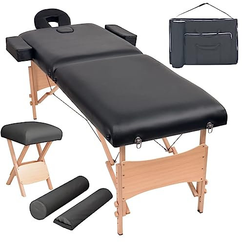 vidaXL Massageliege 2-Zonen mit Hocker Klappbar 10 cm Sitz Schwarz
