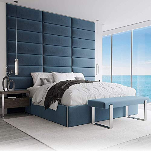 VANT Panneaux Muraux d'appoint Rembourrés - Paquet de 4 - Facile à Installer - Double Tête de lit King Size (En Velours Bleu Paon, 91cm de Large)