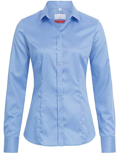 GREIFF Größe 36 Corporate Wear Premium Damen Bluse Lamgarm Slim Fit Mittelblau Modell 6560 1200