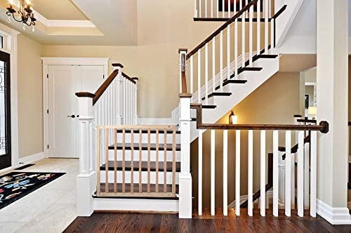 Safetots No Trip Wooden Stair Gate, 72cm - 79cm, Natural, Wooden Safety Gate, Screw Fit Baby Gate, Stylish and Practical Safety Barrier