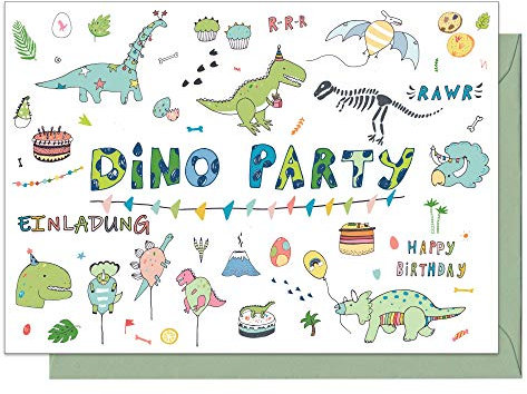 20 Einladungskarten Kindergeburtstag: Dino Party Dinosaurier Geburtstagseinladungen Einladungen Geburtstag Kinder Mädchen (20 Karten mit 20 passenden Umschlägen Briefumschlägen)