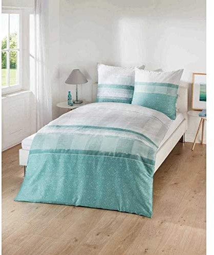 Kaeppel Mako Satin Bettwäsche Gestreift Sarina Mint 135x200 cm + 80x80 cm