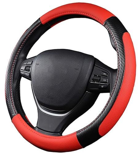 SFONIA Auto Lenkrad Abdeckung Lenkradschutz Lenkradhülle PU Leder Universal 37-38cm/15 rutschfest Atmungsaktiv Langlebig (Rot)
